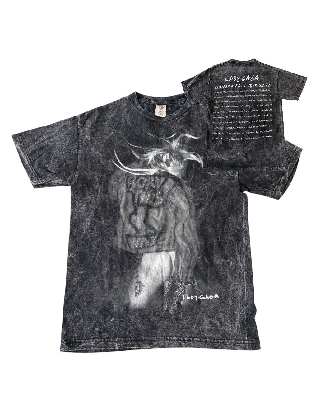 Lady Gaga Monster Ball Tour 2011 Tee Acid Wash Graphic Double Sided Shirt Unisex